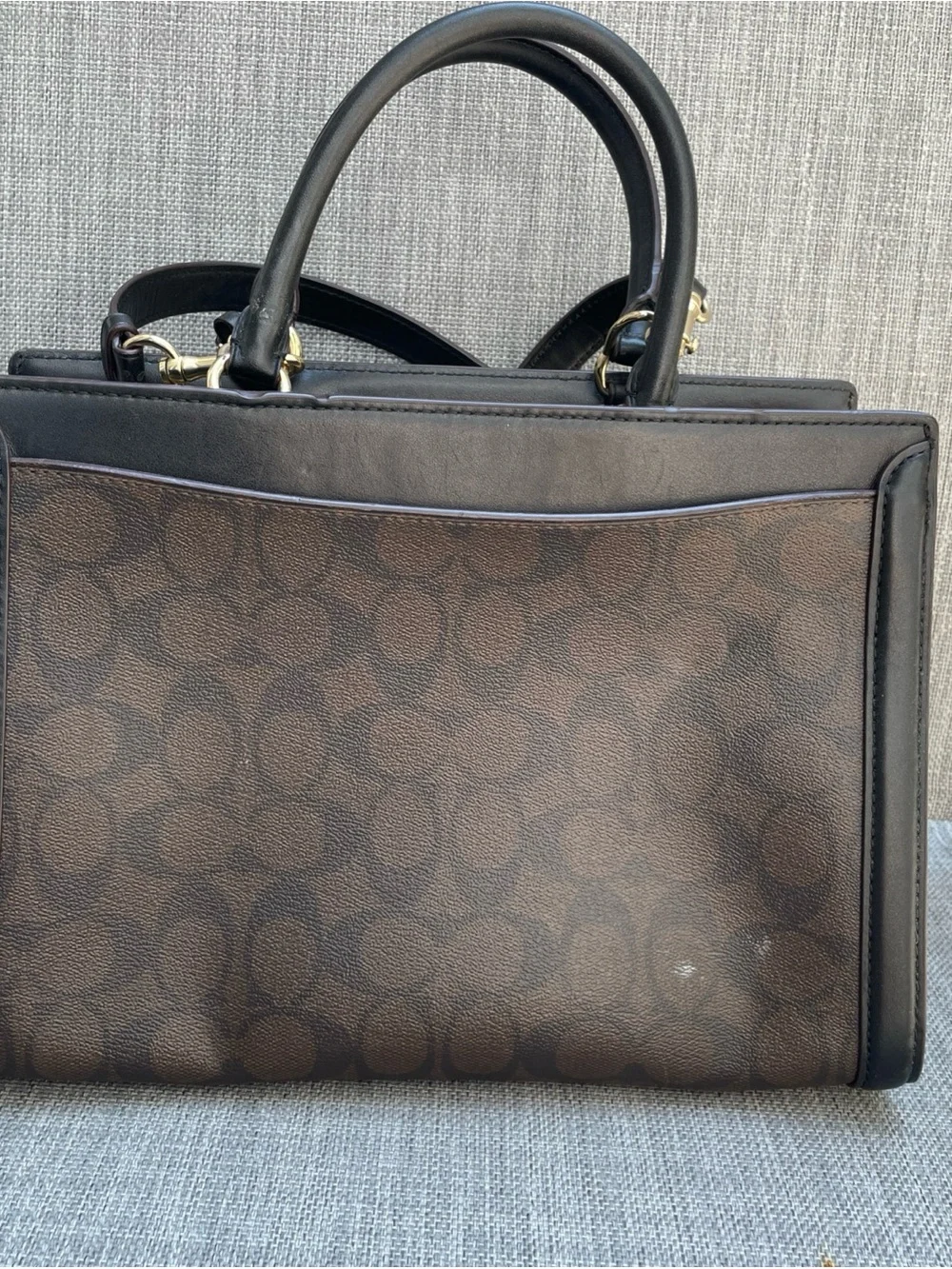 Coach Zoe Carryall Satchel Black Leather Top Handle Zip Gold Hardware Pocket